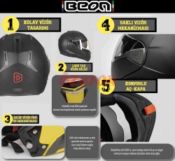 BEON- ÇENE AÇILIR VİZÖRLÜ KASK [B700] [BEYAZ] [L] - 5