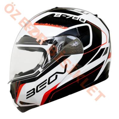 BEON- ÇENE AÇILIR VİZÖRLÜ KASK [B700] [BEYAZ - SİYAH - KIRMIZI] [AIR TEK] [L] - 1