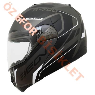 BEON- ÇENE AÇILIR VİZÖRLÜ KASK [B700] [SİYAH - GRİ - BEYAZ] [AIR TEK] [L] - 1