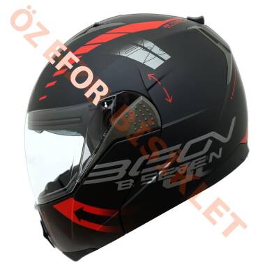 BEON- ÇENE AÇILIR VİZÖRLÜ KASK [B700] [SİYAH - KIRMIZI] [VERTİGO] [L] - 1