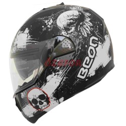 BEON- ÇENE AÇILIR VİZÖRLÜ KASK [B700] [SİYAH -KURU KAFA DESENLİ] [L] - 1