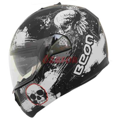 BEON- ÇENE AÇILIR VİZÖRLÜ KASK [B700] [SİYAH -KURU KAFA DESENLİ] [S] - 1