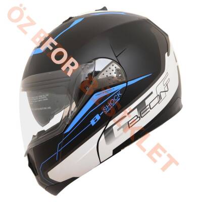 BEON- ÇENE AÇILIR VİZÖRLÜ KASK [B700] [SİYAH-MAVİ] [B-SHOCK] [XL] - 2