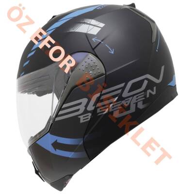 BEON- ÇENE AÇILIR VİZÖRLÜ KASK [B700] [SİYAH - MAVİ] [VERTİGO] [L] - 1