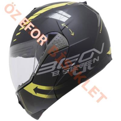 BEON- ÇENE AÇILIR VİZÖRLÜ KASK [B700] [SİYAH - SARI] [VERTİGO] [L] - 1