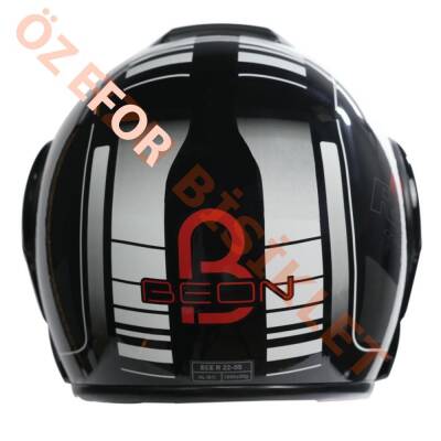 BEON- ÇENE AÇILIR VİZÖRLÜ KASK [B702] [SİYAH-BEYAZ- KIRMIZI] [XL] - 3