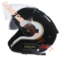 BEON- ÇENESİZ VİZÖRLÜ YAZLIK KASK [B203] [SİYAH-BEYAZ- ALTIN] [XL] - 2