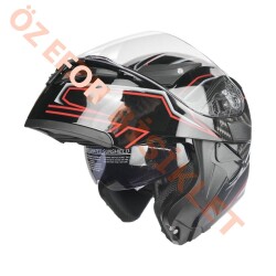 KC - ÇENE AÇILIR VİZÖRLÜ KASK [KC902] [SİYAH - KIRMIZI - KARBON] [M - 1