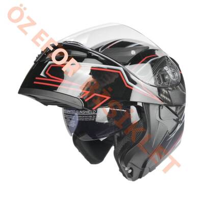 KC - ÇENE AÇILIR VİZÖRLÜ KASK [KC902] [SİYAH - KIRMIZI - KARBON] [XL - 1