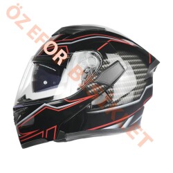 KC - ÇENE AÇILIR VİZÖRLÜ KASK [KC902] [SİYAH - KIRMIZI - KARBON] [XL - 2