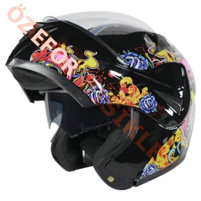 VRT - ÇENE AÇILIR VİZÖRLÜ KASK [MB808] [KURU KAFA - ATEŞ] [L] - 1