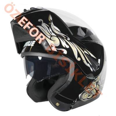 VRT - ÇENE AÇILIR VİZÖRLÜ KASK [MB808] [SİYAH - GOLD] [L] - 1