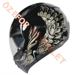 VRT - ÇENE AÇILIR VİZÖRLÜ KASK [MB808] [SİYAH - GOLD] [L] - 2