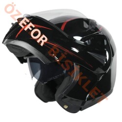 VRT - ÇENE AÇILIR VİZÖRLÜ KASK [MB808] [SİYAH - KIRMIZI] [L] - 1