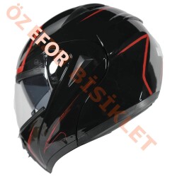 VRT - ÇENE AÇILIR VİZÖRLÜ KASK [MB808] [SİYAH - KIRMIZI] [L] - 2