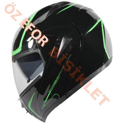 VRT - ÇENE AÇILIR VİZÖRLÜ KASK [MB808] [SİYAH - YEŞİL] [L] - 2